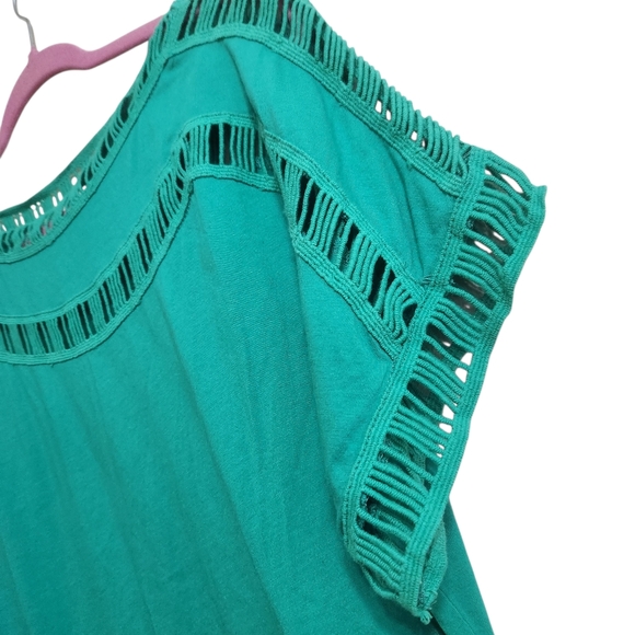 Roamans Green Teal Eyelet Open Weave Batwing Blouse Size Small (12) P2p 23.5 - Picture 6 of 7